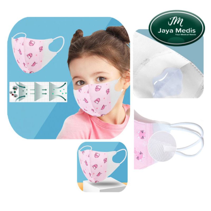 Masker Anak KN95 3 Ply Motif Lucu 4-12 Tahun