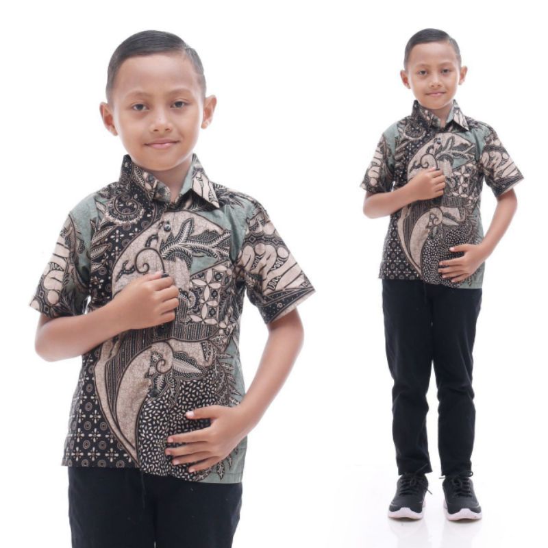 Kemeja Batik Anak Lengan Panjang BATIK BERKAHTURAH SIZE M L XL XXL BSWART BatiK HRB026 Kenongo Hem Panjang Padi