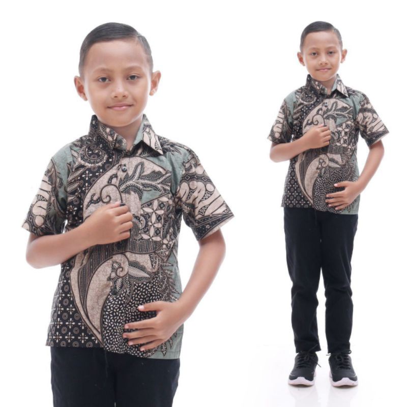 Kemeja Batik Anak Lengan Panjang BATIK BERKAHTURAH SIZE M L XL XXL BSWART BatiK HRB026 Kenongo Hem Panjang Padi