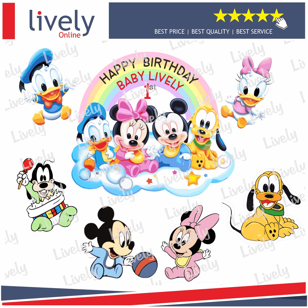 CUSTOM NAMA HIASAN KUE ULANG TAHUN BABY MICKEY AND FRIENDS CAKE TOPPER KARAKTER HAPPY BIRTHDAY