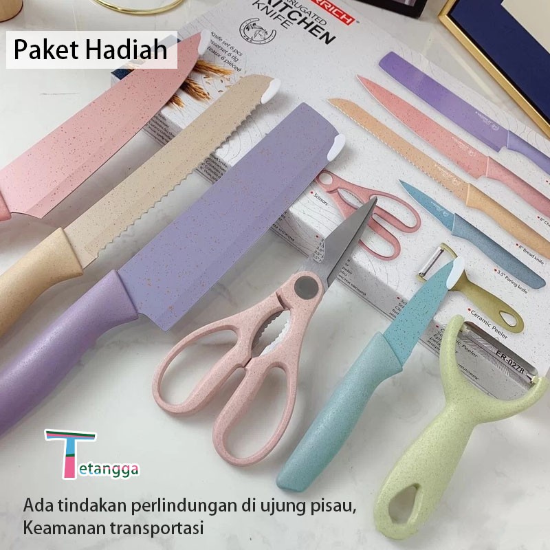 Pisau Pelangi 6 In 1 Fruit Bread Knife Stainless Dilapis Anti Lengket /Peralatan Masak Pisau /VS