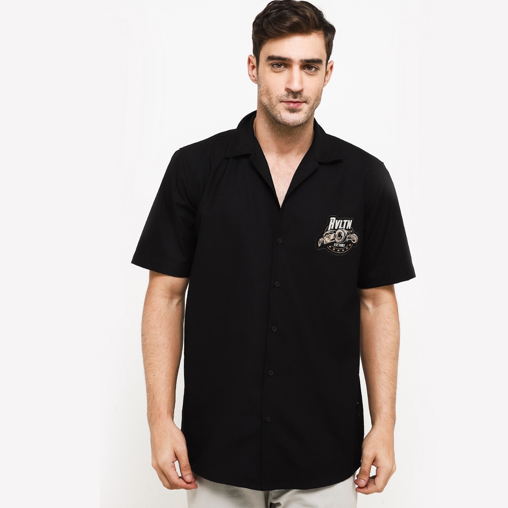 Brand Revolution - Kemeja Lengan Pendek Pria Reguler Shirt Hotrod Black