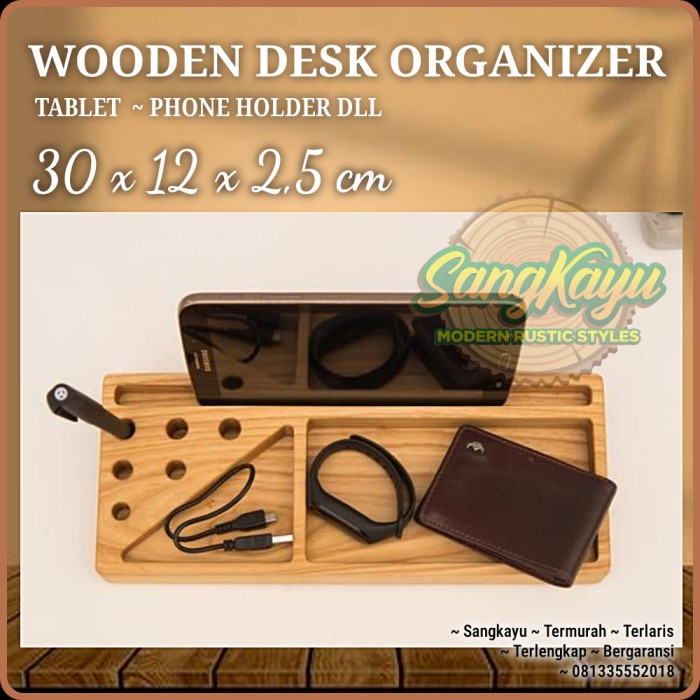 Wooden Phone stand kayu Phone holder desk organizer pen card holder 02 - KAYU MAHONI