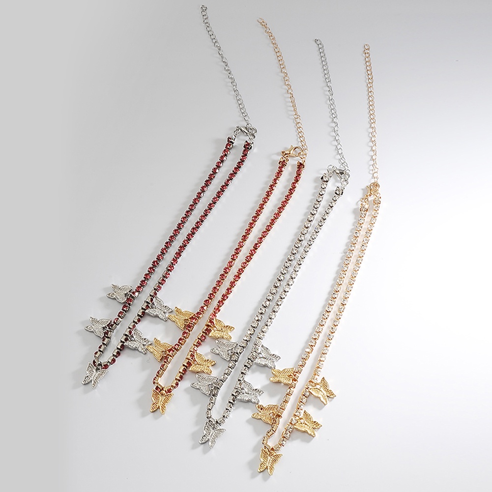 Hu Hu Hu Hu Hu Alat Bantu Pasang Kacamata♡ Kalung Rantai Liontin Kupu-Kupu Aksen Berlian Imitasi Untuk Wanita