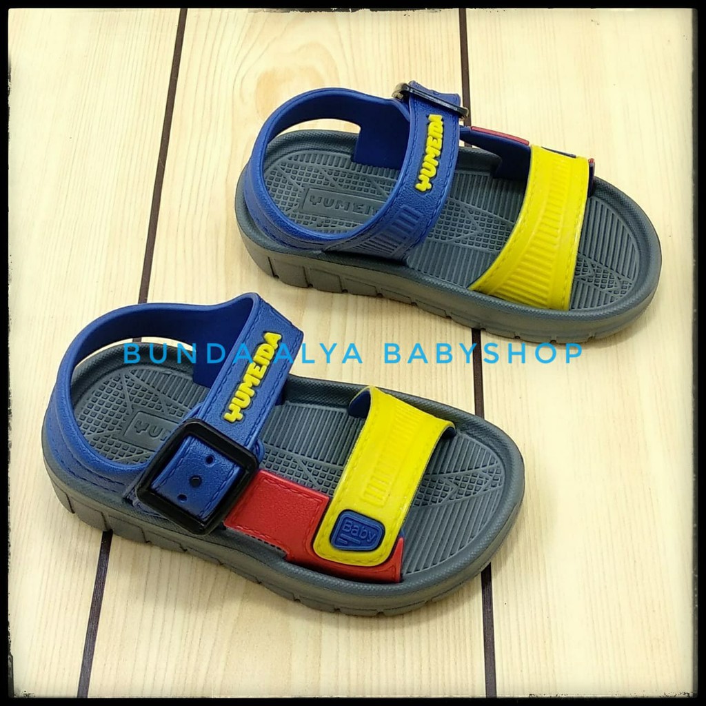 Sendal Anak Laki Laki 6 Bulan 1 2 Tahun Tali NAVY KUNING - Sepatu Sandal Gunung Anak Cowok Karet Anti Licin Size 18 - 23 - Sendal Gunung Anak Laki Laki