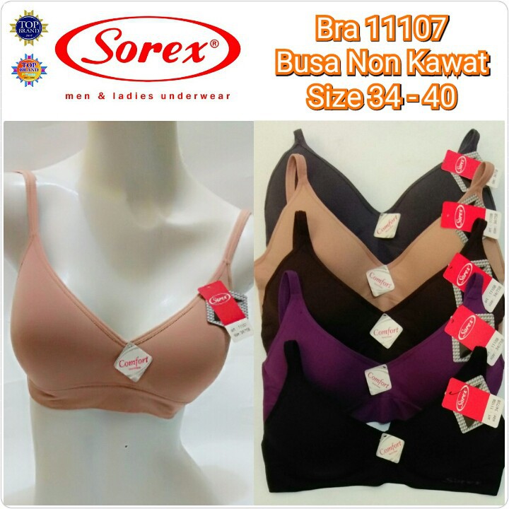 Bra SOREX 11107 Busa Tanpa Kawat size 34 36 38 40 bh wanita elastis nyaman kait 2 3/4 cup BTK