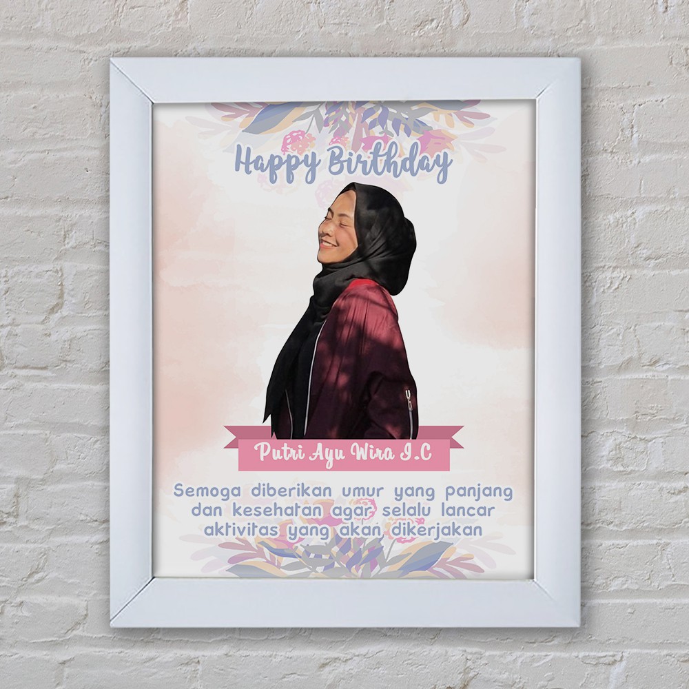 Kado Hadiah Watercolor Wisuda Ultah Wedding Dll Background Pink Bunga Ungu Bingkai Frame 5r 6r 8r