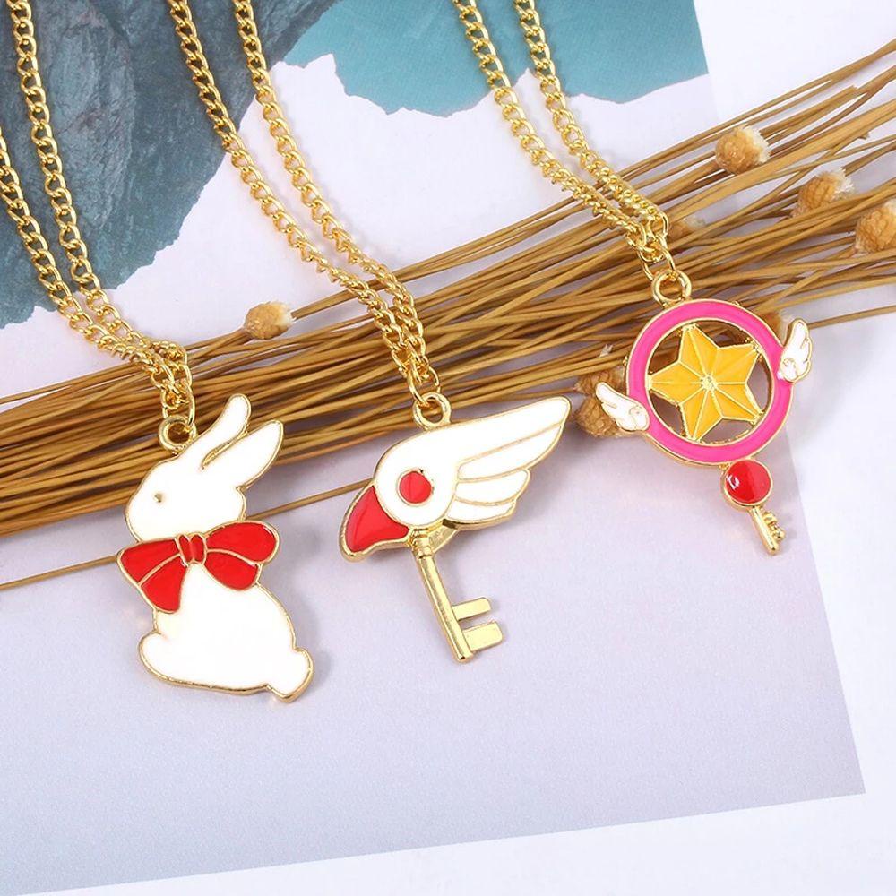 MXBEAUTY Anime Kalung Hadiah Ornamen Perhiasan Hati Gantung Liontin Cardcaptor Sakura Burung Kucing Kelinci Card Captor Necklace