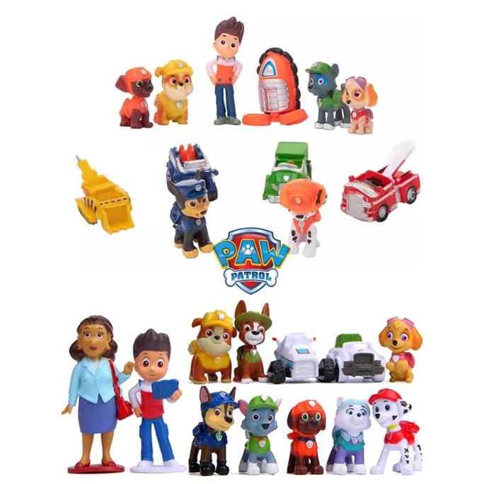 ACTION FIGURE PAW PATROL SET ISI 12 PCS MAINAN TOPPER CAKE PAJANGAN