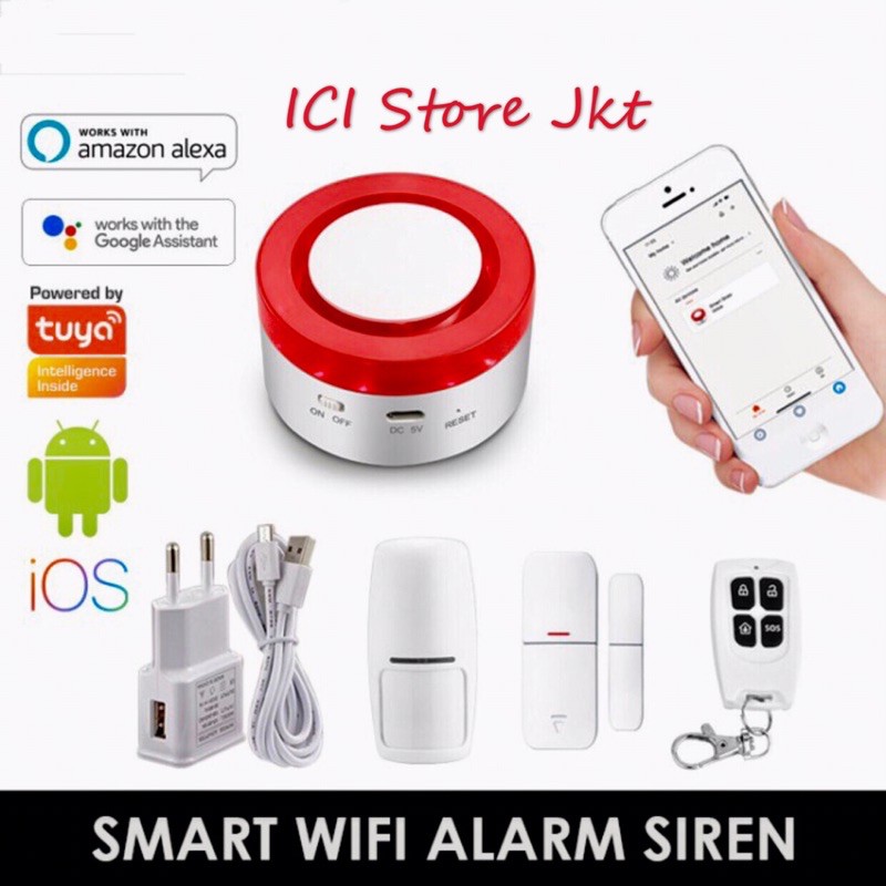 Paket Smart Alarm Wifi Sensor gerak , Sensor Pintu dan Sirene