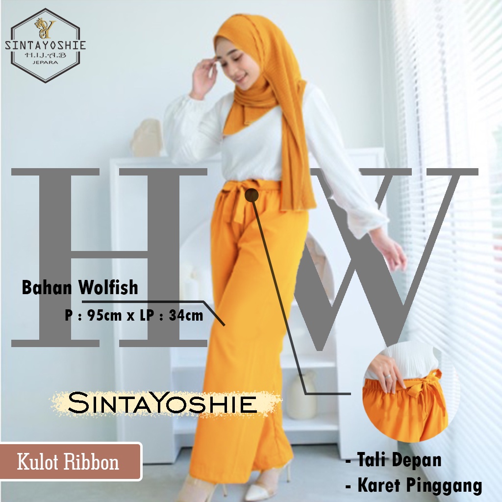 Sintayoshie-[COD] Kulot Wolfis Kulot Ribbon Pants Celana Wanita Highwaist Daily Kulot Kulot Grosir