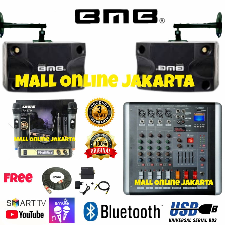 Paket Power mixer 4 channel blackspider speaker karaoke bmb 8 inch