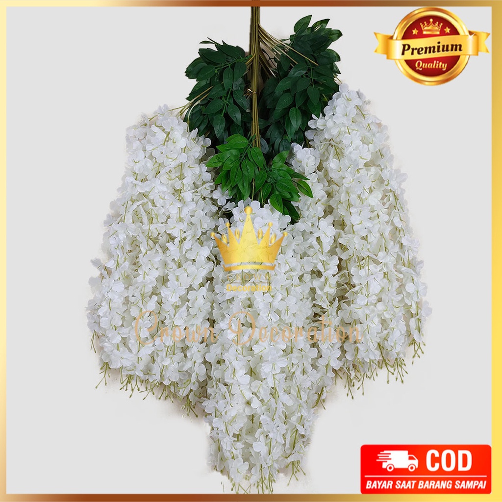[1 Lusin] Juntai Wisteria Jumbo Gantung Daun Rambat Plastik- Bunga Lavender Artificial Wisteria Tana
