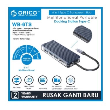 Type-c thunderbolt to Hdtv Usb-A 3.0 hub Card reader tf sd converter orico 6in1 4k 30hz 5Gbps for laptop macbook hp Wb-6ts Wb6ts