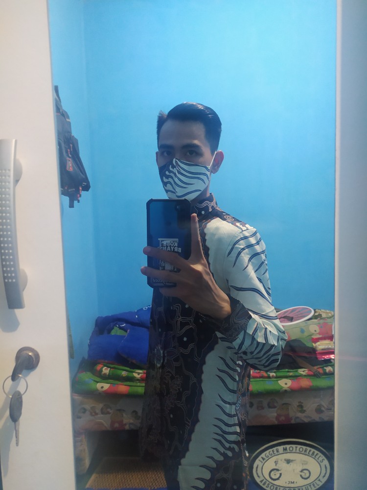 Maginot Kemeja Batik 2.0 Pranata-ls Motif Timbul Lengan Panjang Pria + Free Masker