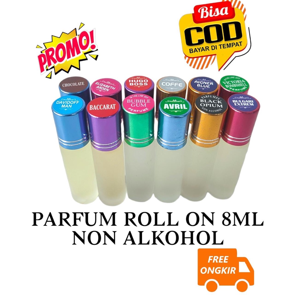 (8 ML DOFF) PARFUM ROLL ON BIBIT NON ALKOHOL 8 ML TERMURAH. KUALITAS DIJAMIN AWET. DENGAN BOTOL DOFF 8 ML.