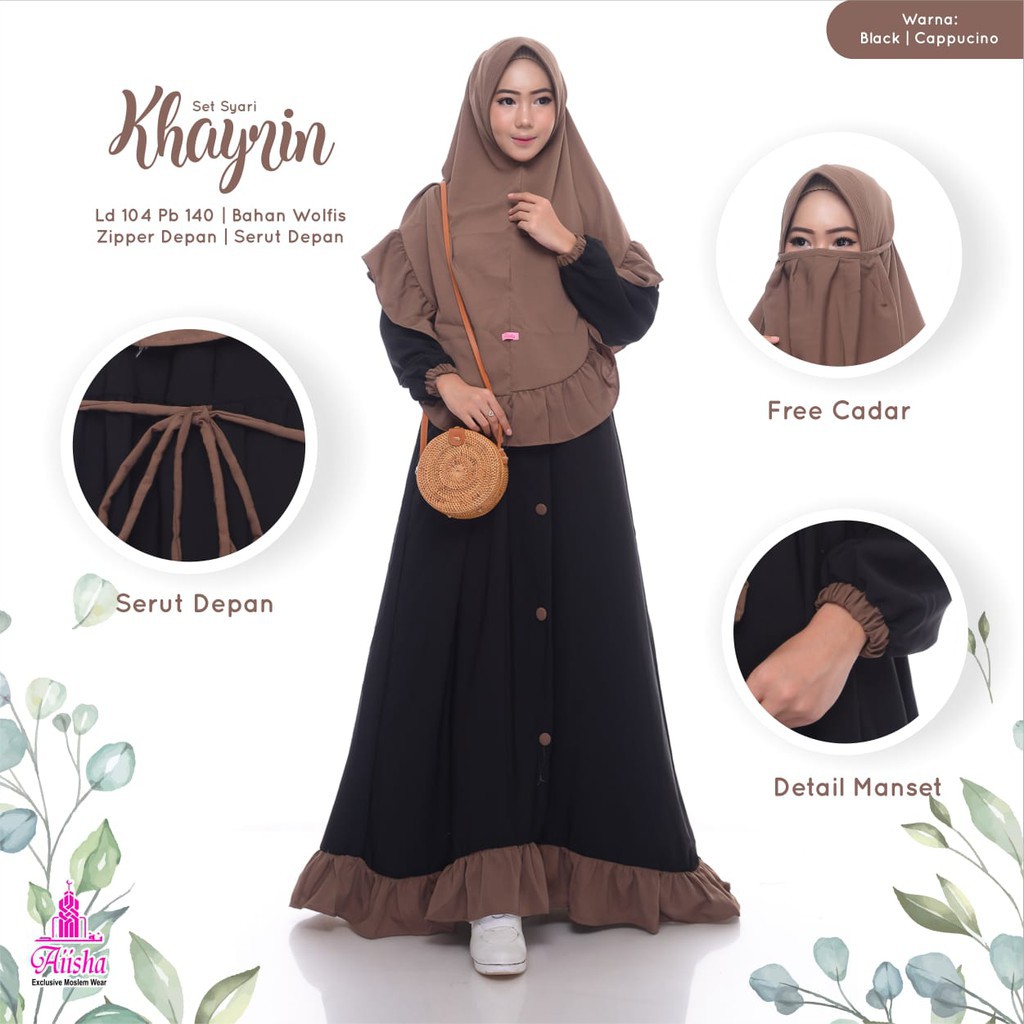 KHAYRIN - DRESS GAMIS SYARI FREE CADAR SET JILBAB BAJU PAKAIAN PESTA WANITA PEREMPUAN CEWEK BY AISHA