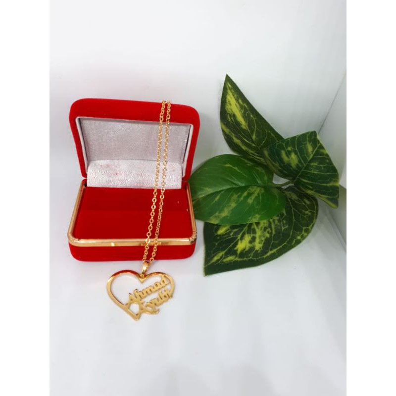 kalung nama love gold titanium kuningan kalung panjang wanita murah COD Gratis ongkir