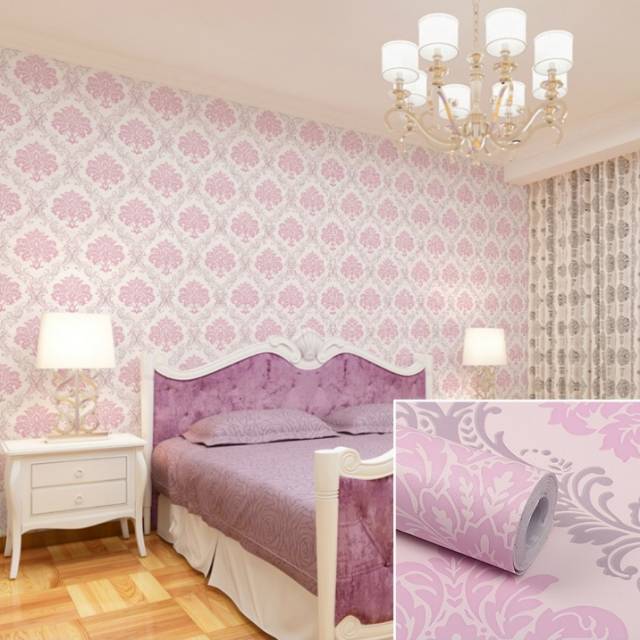 Wallpaper Dinding Sticker Motif Klasik Batik Pink