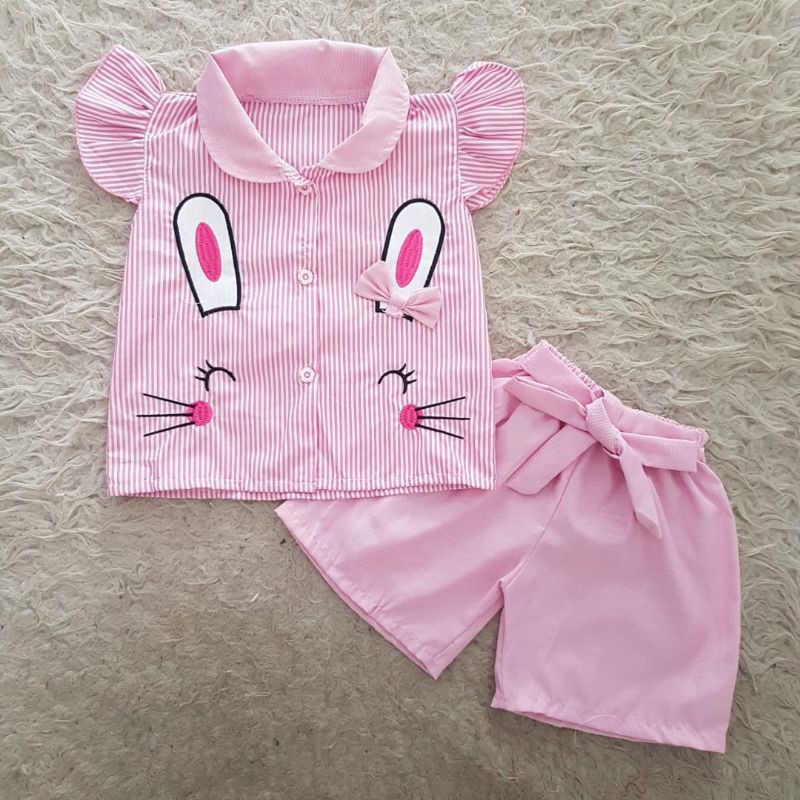 kemeja bunny set anak perempuan