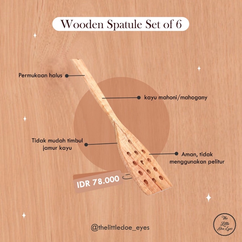 Wooden Spatule Set of 6 (Sutil kayu untuk masak)