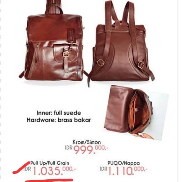 TAS KULIT ASLI ALINEA LEATHER TAS PUNGGUNG / TAS RANSEL / BACKPACK PRE LOVED SEPERTI BARU