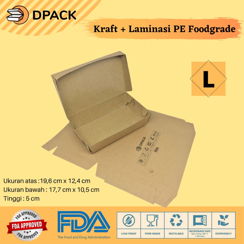 MIN.70PCS|Lunch Box Lembaran Ukuran L | Selip | Lipat Sendiri | Kemasan Makanan ECO Kraft | Kotak Na