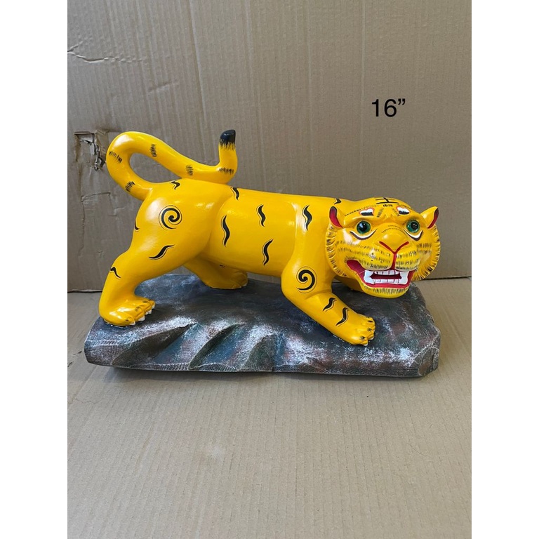 patung dewa harimau kuning -  kuning - kayu - 16 inch