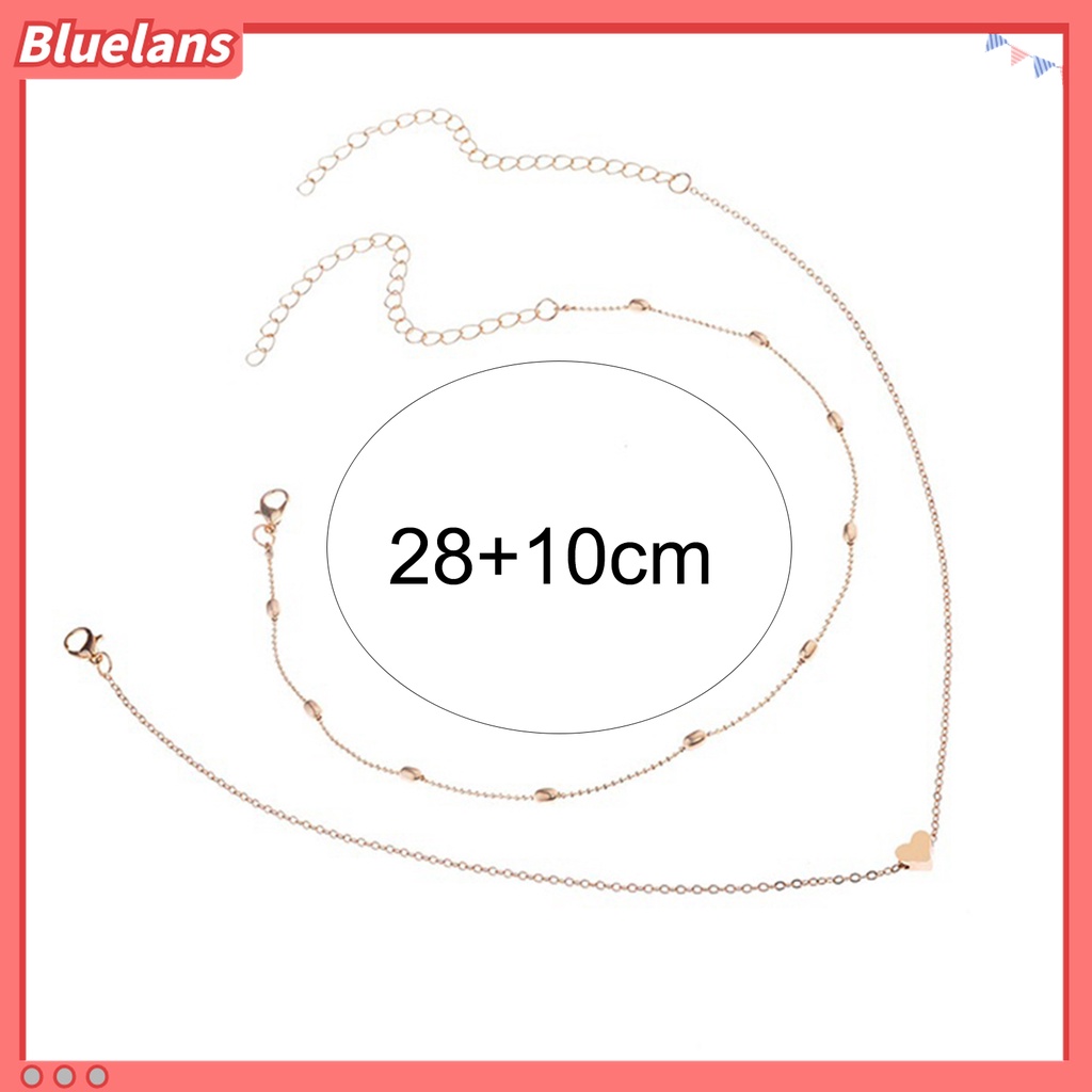 2pcs / Set Kalung Rantai Double Layer Bentuk Hati Bahan Alloy Untuk Kencan