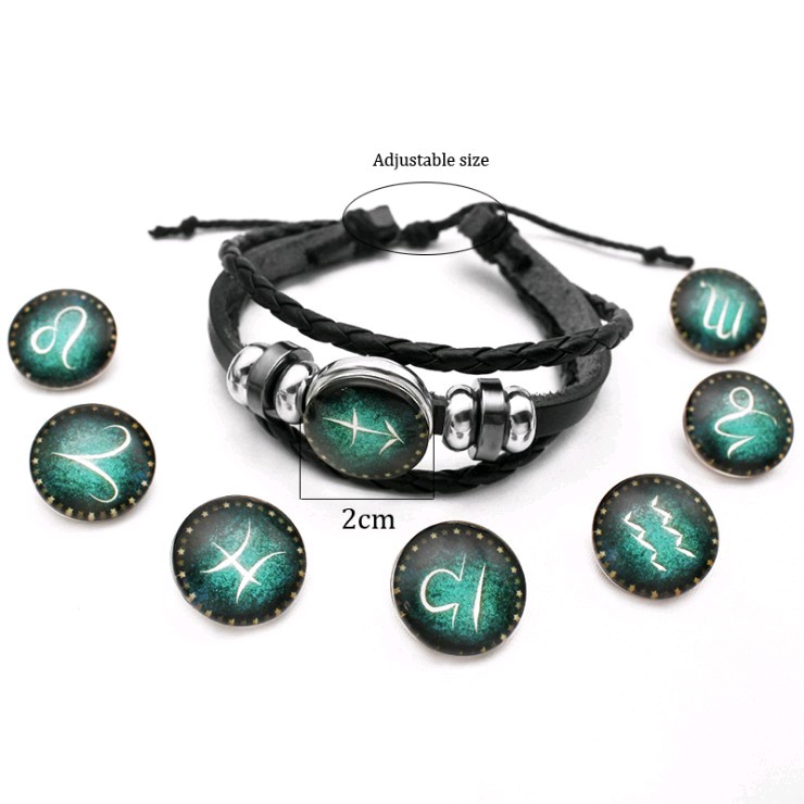 HanyaBeli Gelang Zodiak Kulit Pria Wanita Aksesoris Fashion Glow In The Dark Gelang Couple