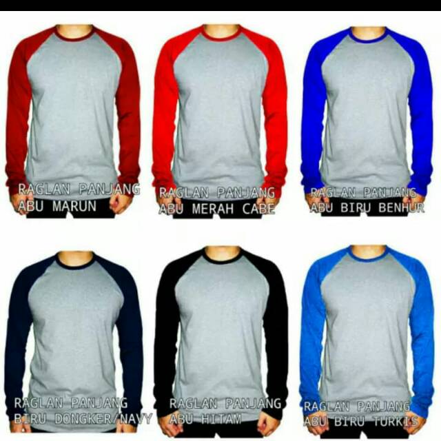 Kaos raglan pria polos lengan panjang