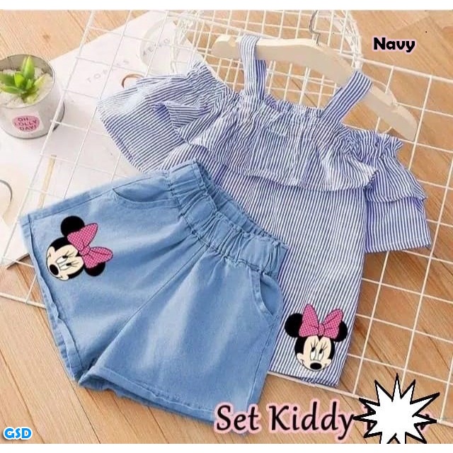 Set Kiddy Strip/Baju Setelan Anak 2-4thn/Setelan Atasan dan Celana Pendek Anak Usia 2-4 Tahun/Pakaian Anak Perempuan Murah