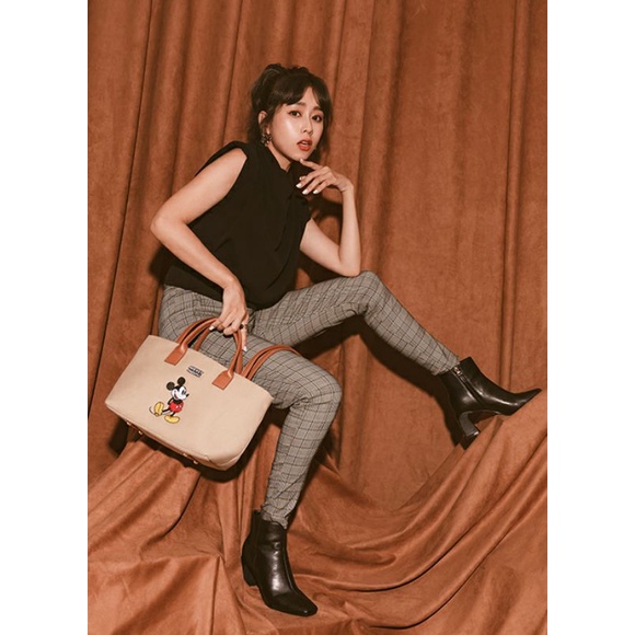 [READY] Gracegift Mickey mouse Canvas Tote bag - Beige