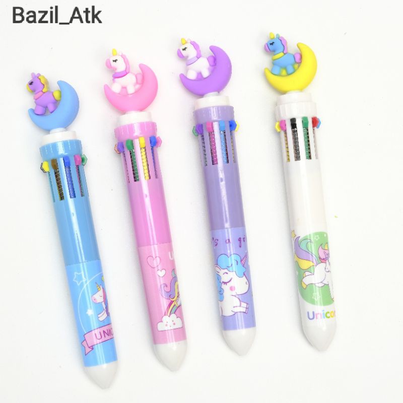 Pena Unicorn 10 Warna - Pen Unicorn 10 Colors - Bolpen Pulpen Gelpen Karakter Murah Lucu