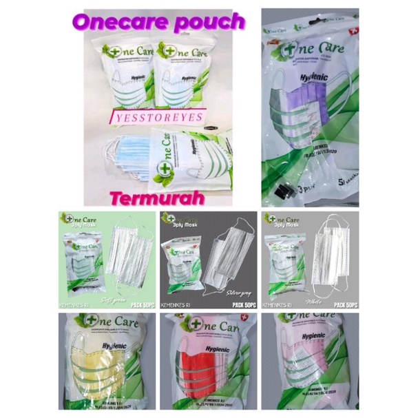 READY STOK MASKER 3 PLY EARLOOP ONECARE ONE CARE NE CARE NECARE SACHET pouch HYGIENIC KEMENKES RI. ISI 50 LBR