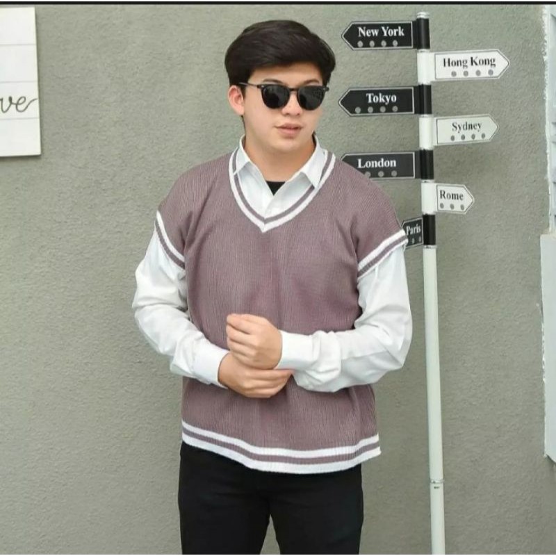 Pevita Vest rompi rajut | Rompi Korea | Vest Unisex | Wanita Pria Couple