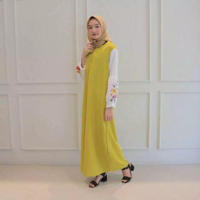 [ TERMURAH ] MARISA BORDIR | GAMIS TERBARU | BUSANA MUSLIM | DRESS MAXI | PRODUK TERBARU-Kuning