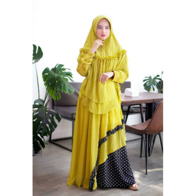 Syari polka/open po/gamis konveksi/suplayer surabaya/gamis branded/gamis original /agen gamis murah