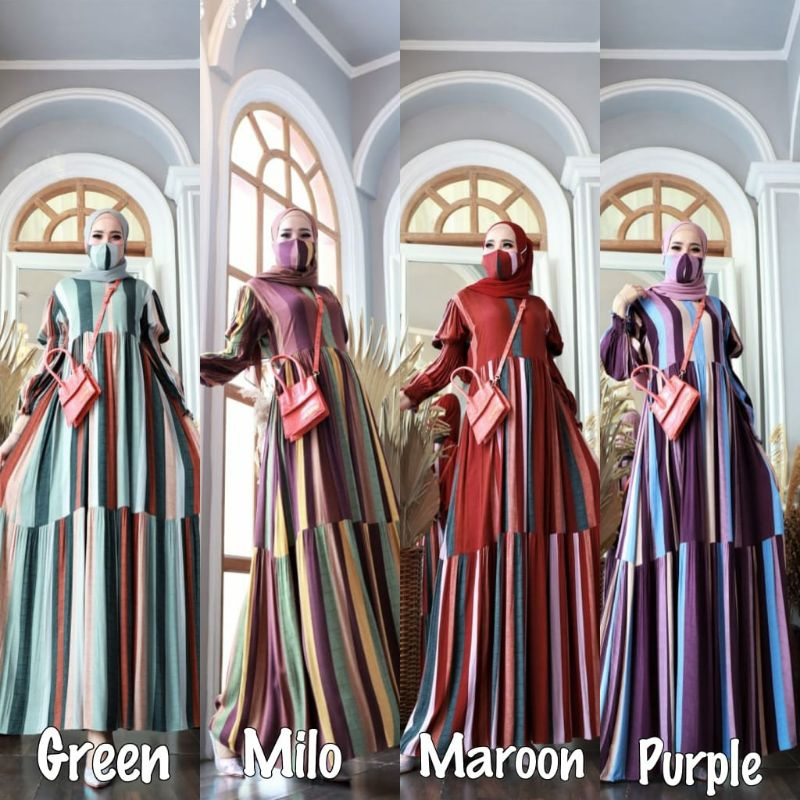 JAUHARAH 23 by oriGLAMZ + FREE MASKER / GLZ / gamis rayon / gamis garis garis