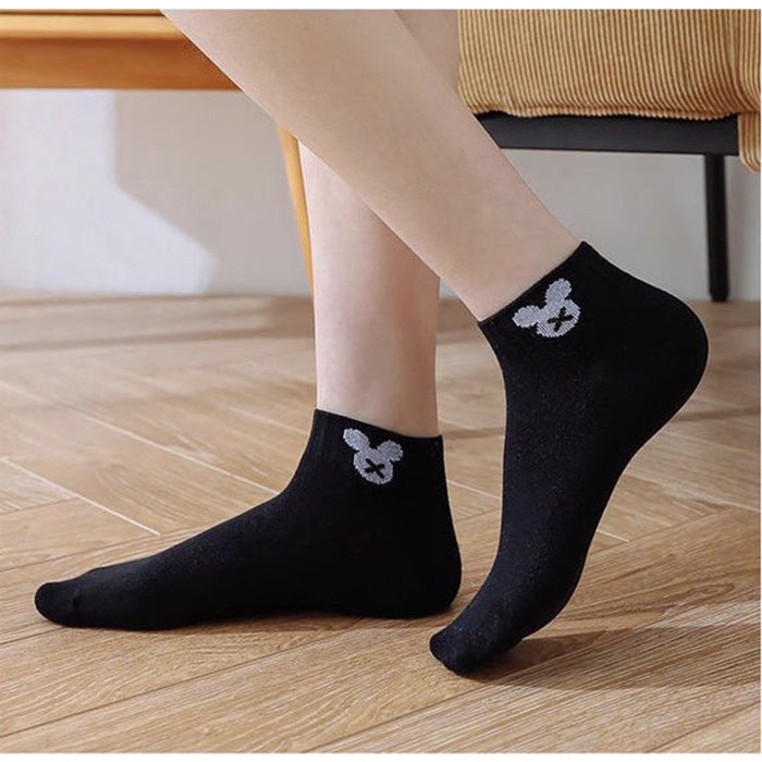 MURMURE.ID | KAOS KAKI WANITA UNISEX RENDA SOCK IMPORT KUALITAS PREMIUM MOTIF MIKI SMILE CS035 CS036-MIKI BLACK