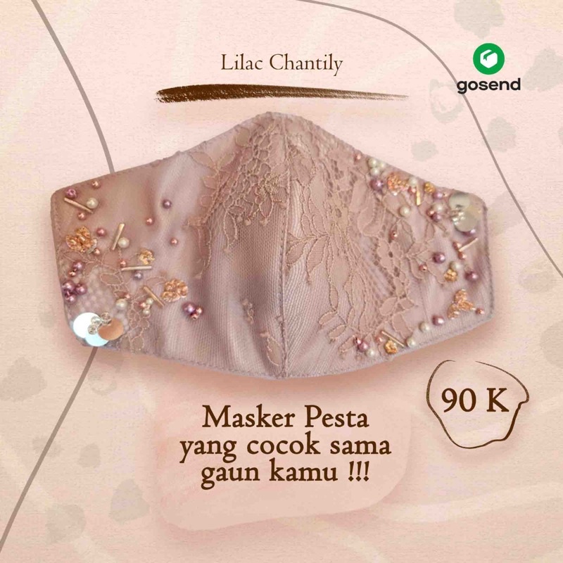 Masker Kain 3 ply | Satin Chantily Ungu Lilac Payet