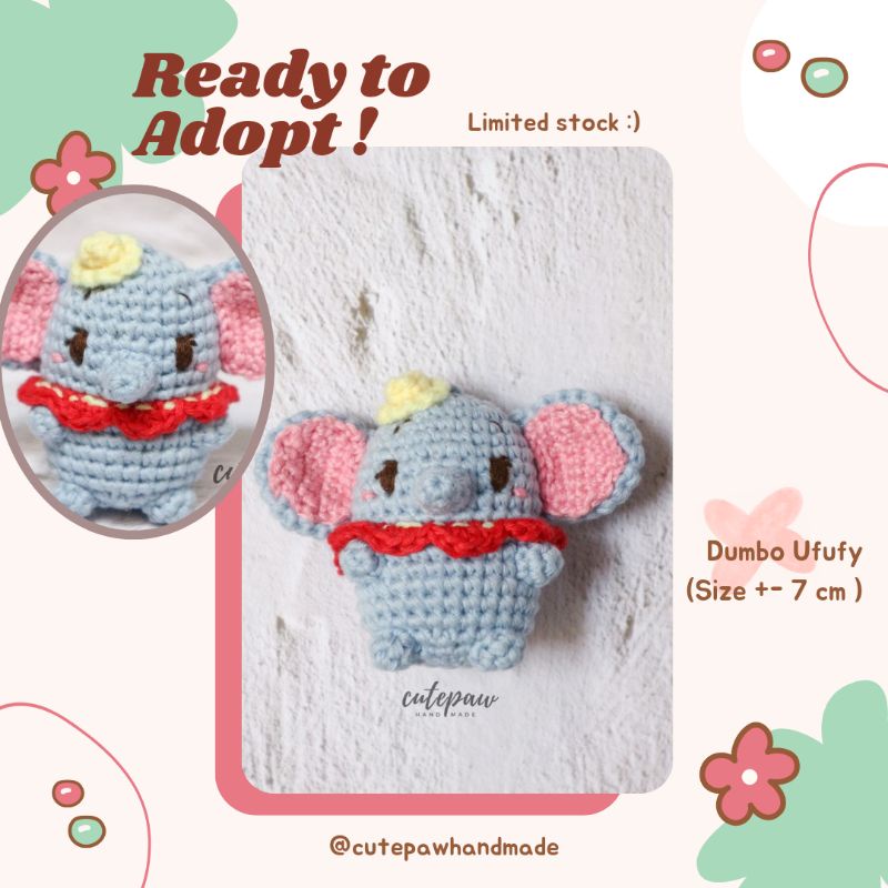 Dumbo Ufufy Amigurumi Boneka Rajut - Crochet Doll 100% Handmade (boneka gajah )