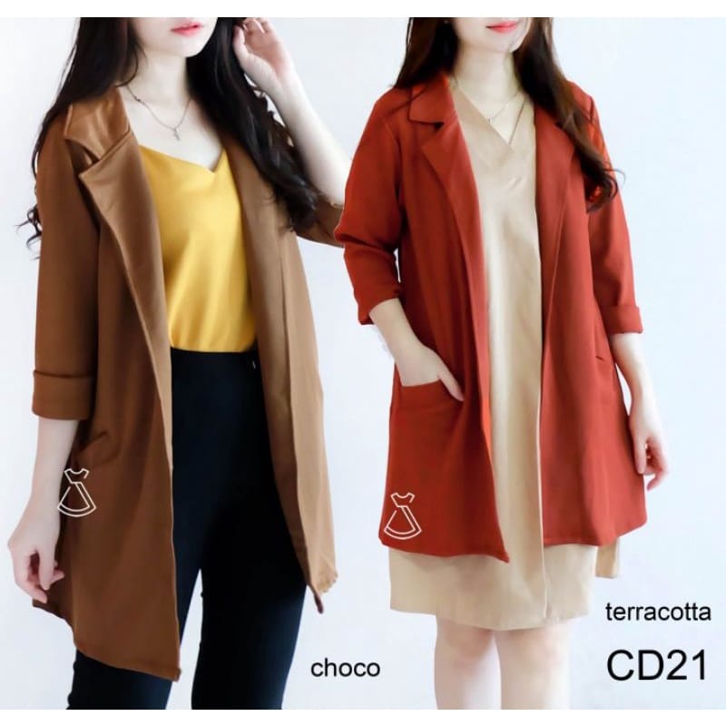 Blazer Kasual Lengan Panjang Model Longgar Warna Solid Gaya Korea Bahan Scubba