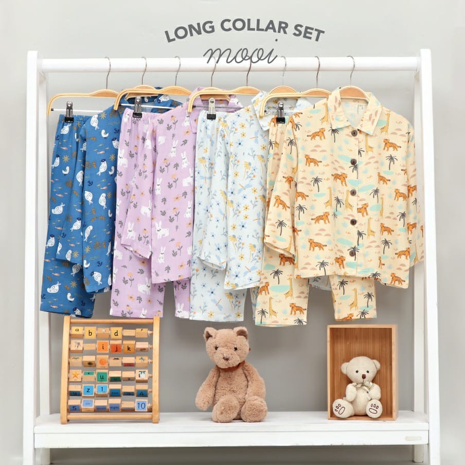 MOOI Long &amp; Short COLLAR SET Setelan Baju Pendek/ Baju Panjang Piyama