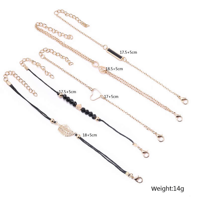 5pcs / Set Gelang Multilayer Aksen Manik-Manik Bentuk Hati Warna Emas