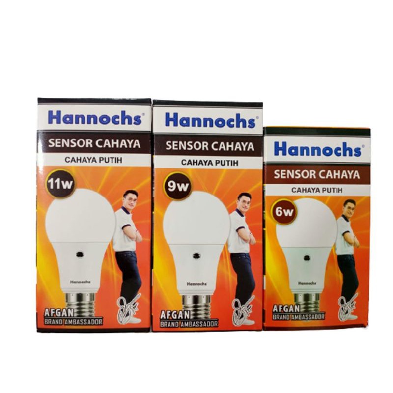 Bola Lampu Bohlam Hannochs Sensor Cahaya Putih Otomatis 6W, 9W, 11W