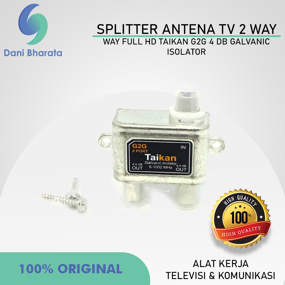 Splitter 2W/WAY CATV TAIKAN G2G 2 Port 5-1002 MHz Packing Plastik TV