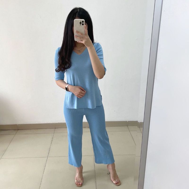 STT6655 setelan wanita rajut kulot import