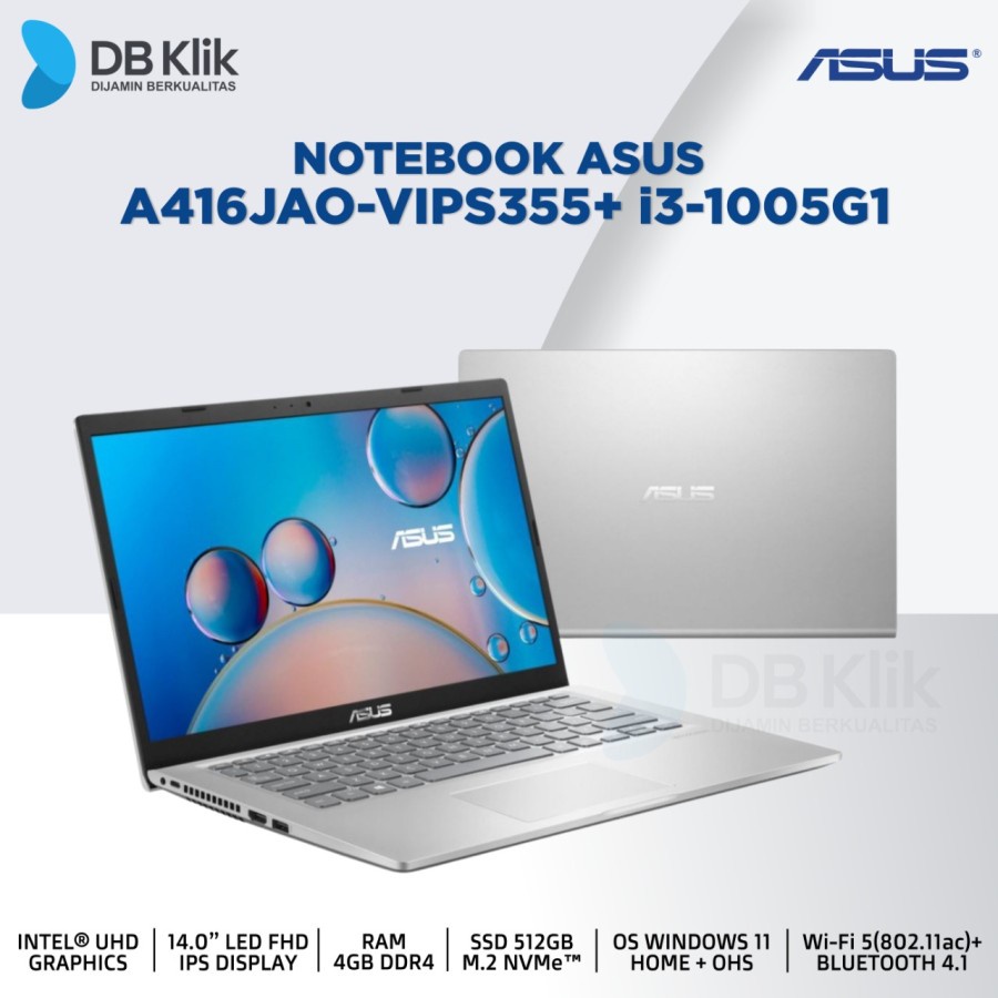 Notebook ASUS A416JAO-VIPS355+ i3-1005G1 4G SSD 512G NoDVD W11+OHS 14"