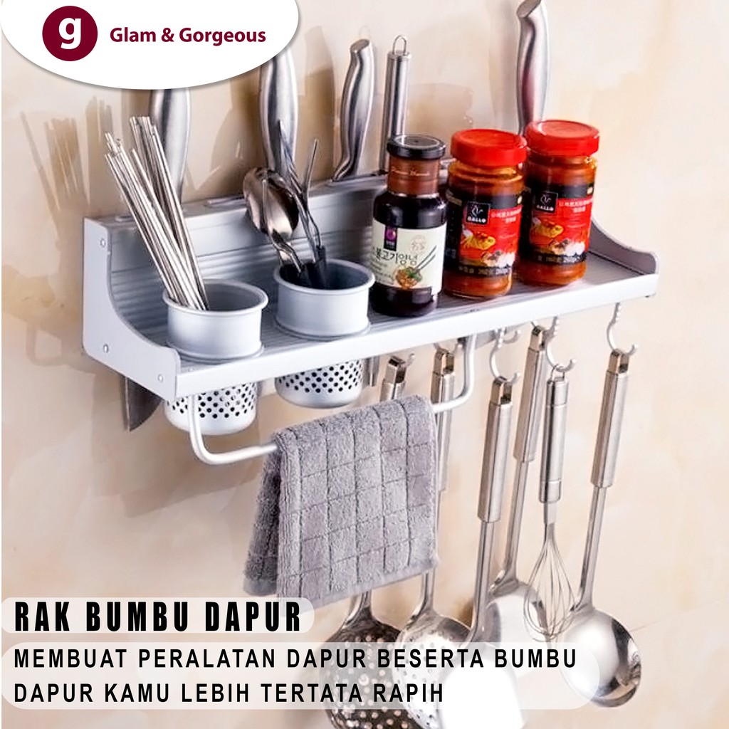 Rak Bumbu Dapur Gantung Minimalis Dinding Dapur Serbaguna Aluminium AD 568 N40